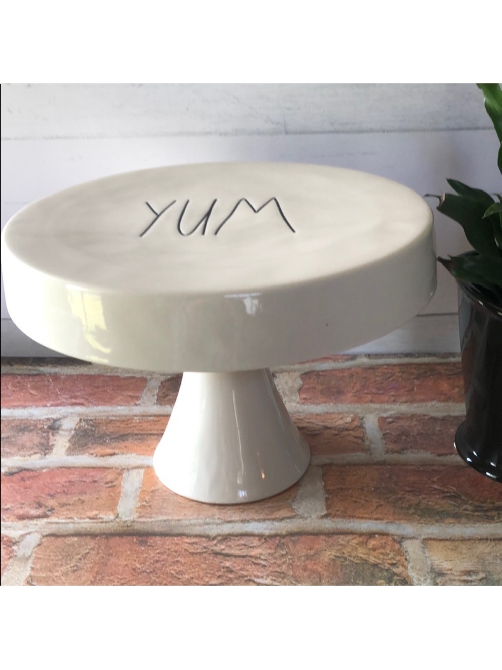 Rae Dunn Ceramic 'Yum' Cake Stand in Cream